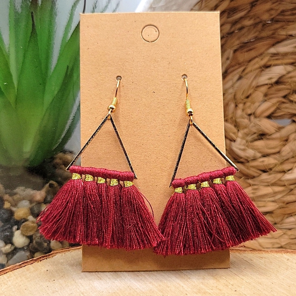 2/$10 burgandy tassle earrings